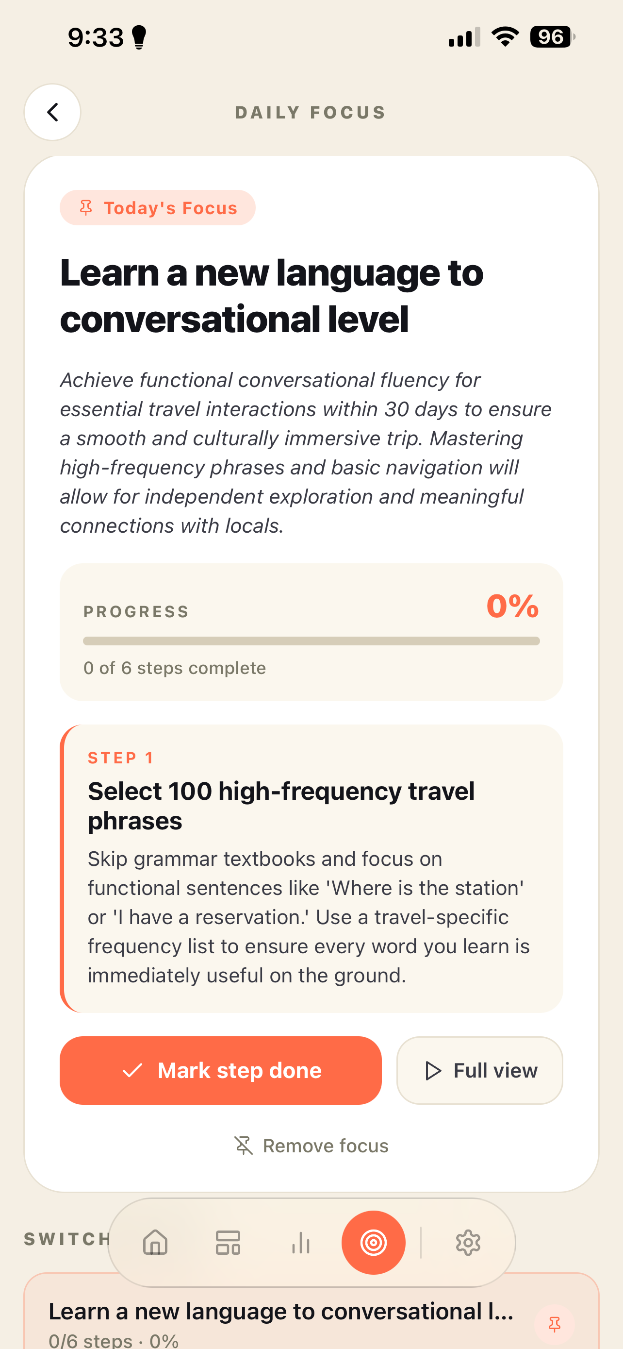Distraction-free focus mode for ADHD task paralysis in Intently