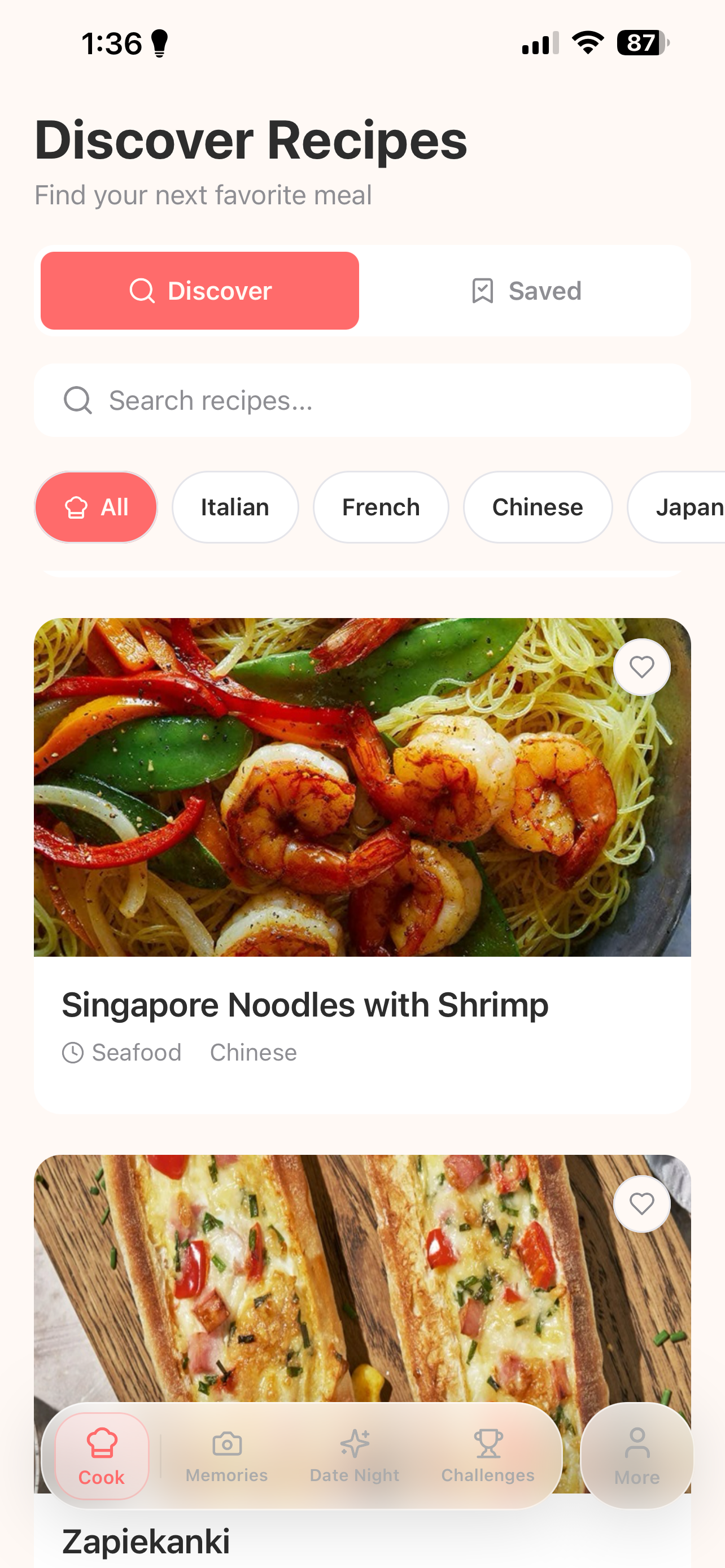 SavorUs welcome screen for couples who cook together