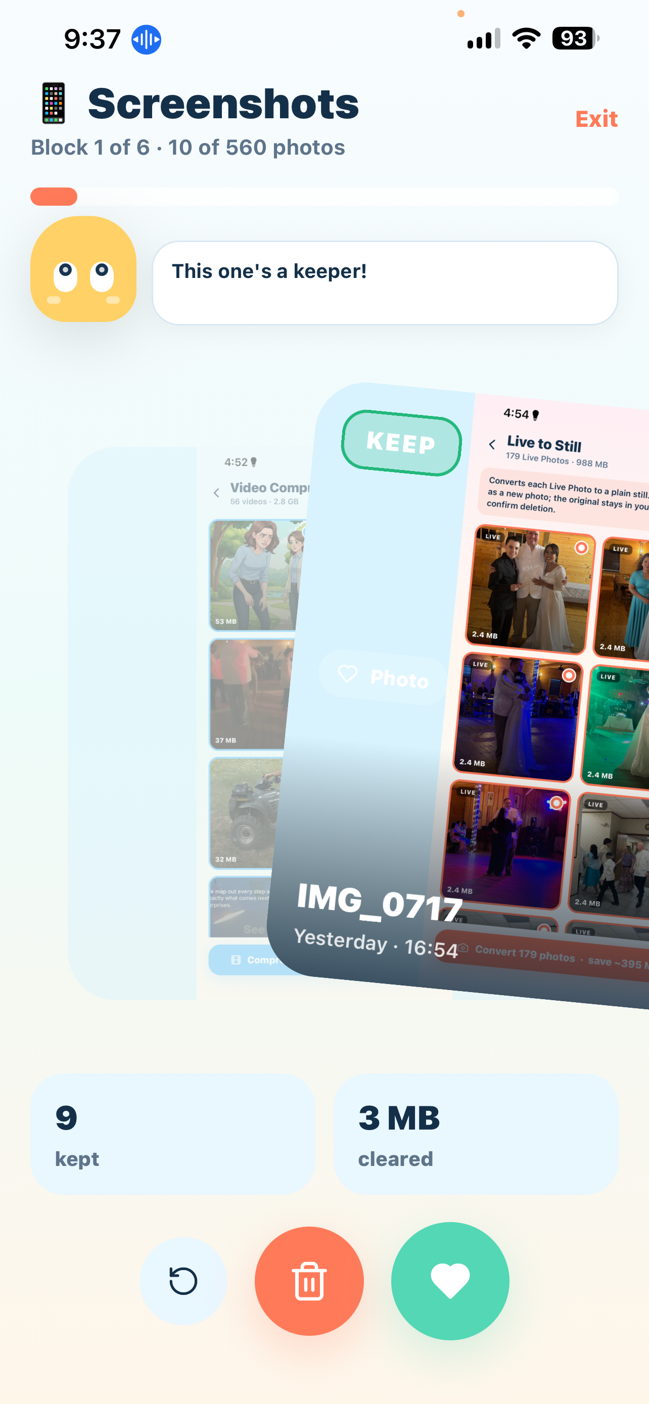 Swipe left to delete photos, swipe right to keep them