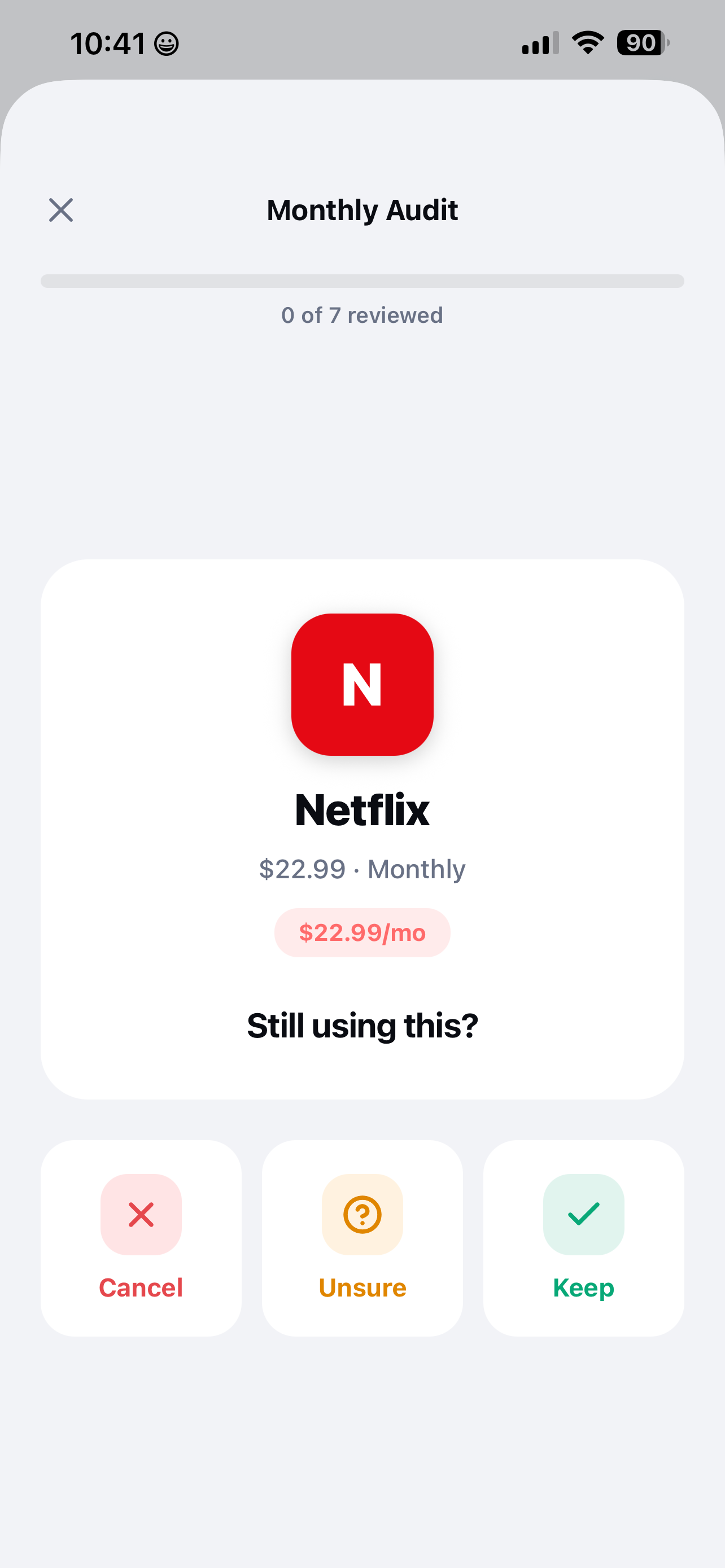 SubView guided monthly subscription audit tool